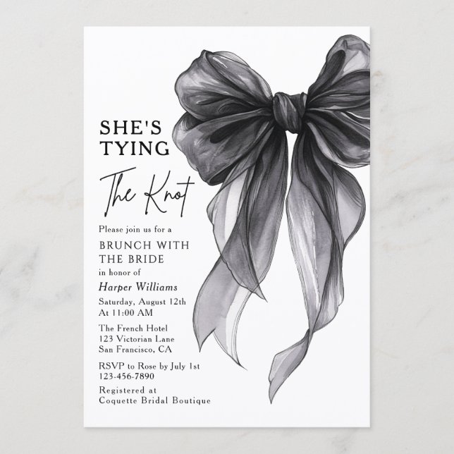 Brunch With The Bride She's Tying The Knot Bow Invitation (Front)