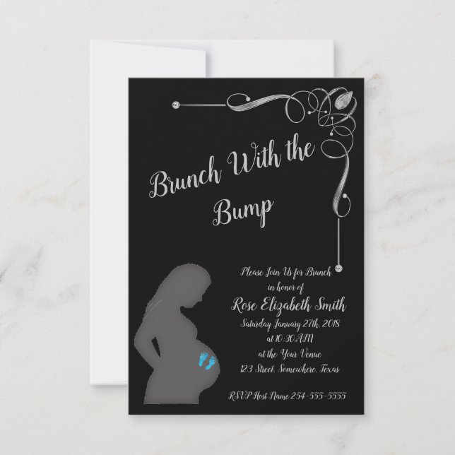 Brunch with the bump with Baby boy feet Invitation (Front)