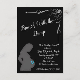 Brunch with the bump with Baby boy feet Invitation