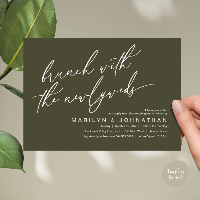 Brunch With The Newlyweds, Post Wedding Celebrate Invitation (Brunch With The Newlyweds, Romantic Modern Post Wedding Celebrate Invitation Card PDF Olive Green)