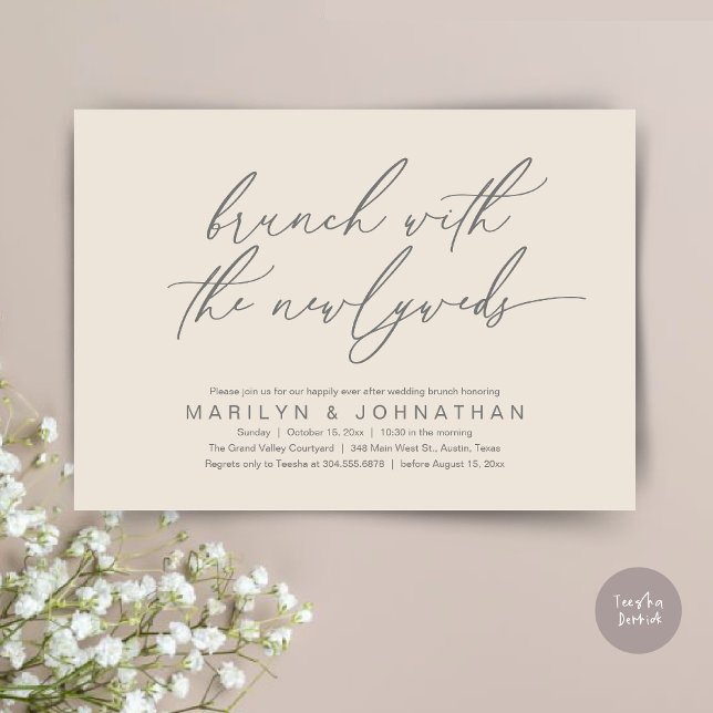 Brunch With The Newlyweds, Post Wedding Celebrate Invitation (Brunch With The Newlyweds, Romantic Modern Post Wedding Celebrate Invitation Card PDF Cream Grey)