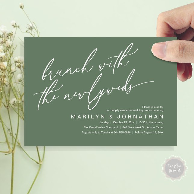 Brunch With The Newlyweds, Post Wedding Celebrate Invitation (Brunch With The Newlyweds, Romantic Modern Post Wedding Celebrate Invitation Card PDF Sage Green)