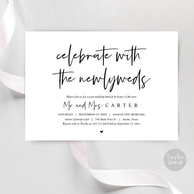Brunch with the newlyweds, post wedding invitation (Celebrate with the newlyweds, Wedding Brunch Invitation Card, PDF, in Black and White)