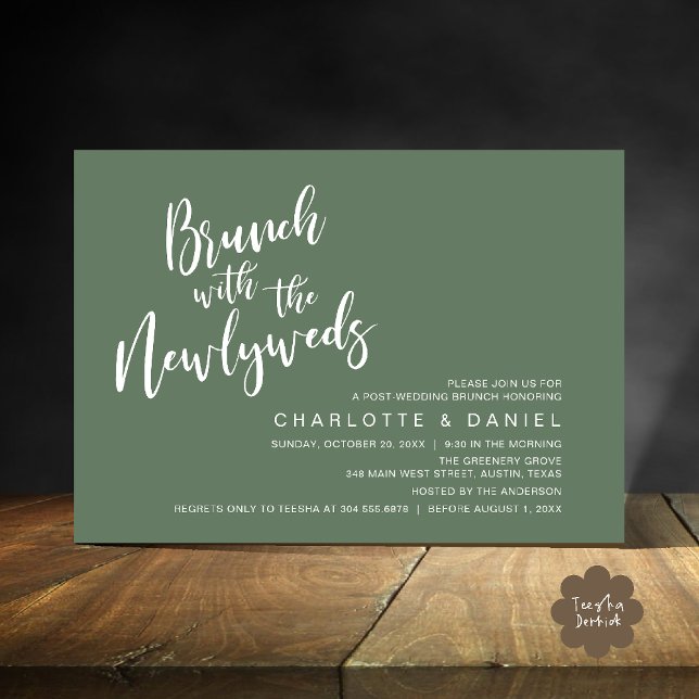 Brunch with the newlyweds, Wedding Elopement Invitation (Brunch with the newlyweds, Post Wedding Elopement Invitation Card PDF Forest Sage Green)