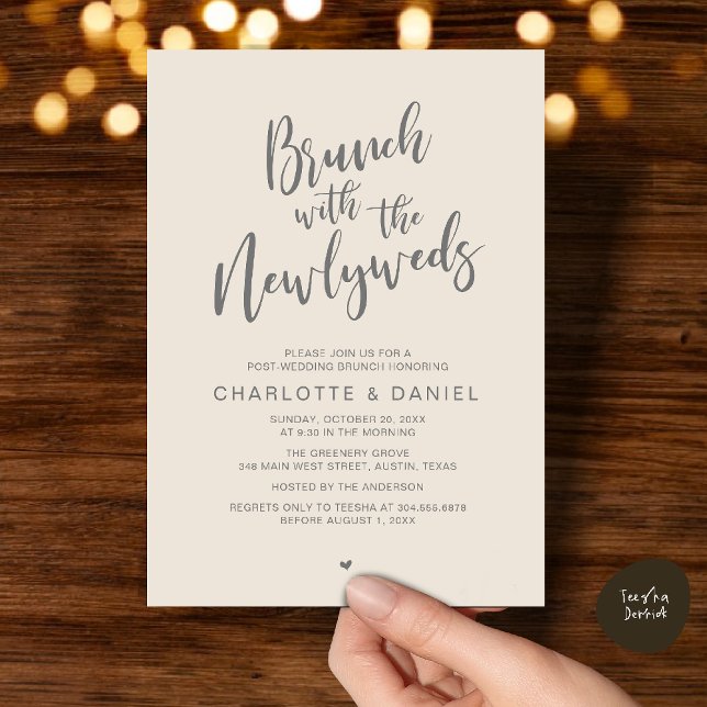Brunch with the newlyweds, Wedding Elopement Invitation (Brunch with the newlyweds, Post Wedding Elopement Invitation Card PDF Cream Grey)