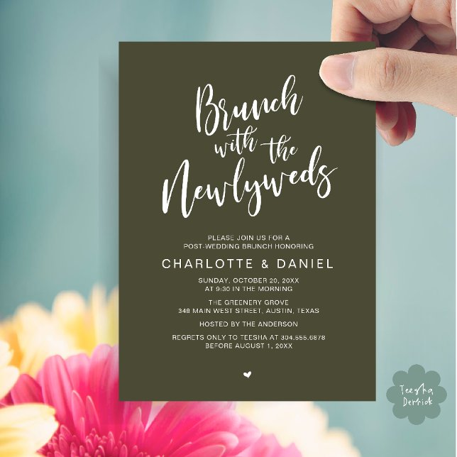 Brunch with the newlyweds, Wedding Elopement Invitation (Brunch with the newlyweds, Post Wedding Elopement Invitation Card PDF Olive Green)
