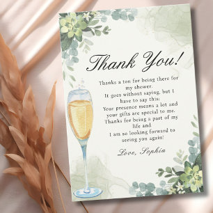 Brunch y Bubbly Glass of Champange Bridal Shower Thank You Card