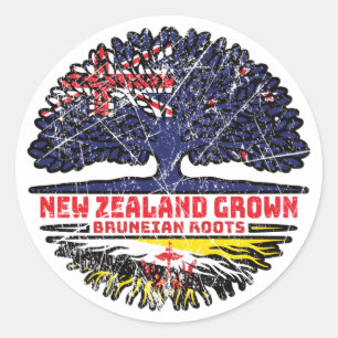 Brunei Bruneian New Zealander New Zealand Tree Classic Round Sticker