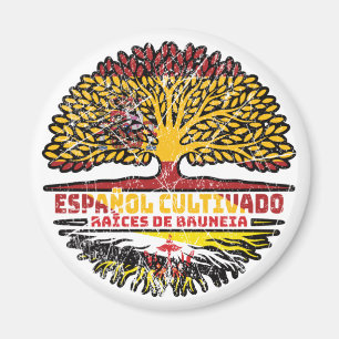 Brunei Bruneian Spanish Spain Tree Roots Flag Magnet