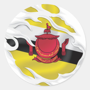 Brunei Darussalam Ripped Flag Classic Round Sticker