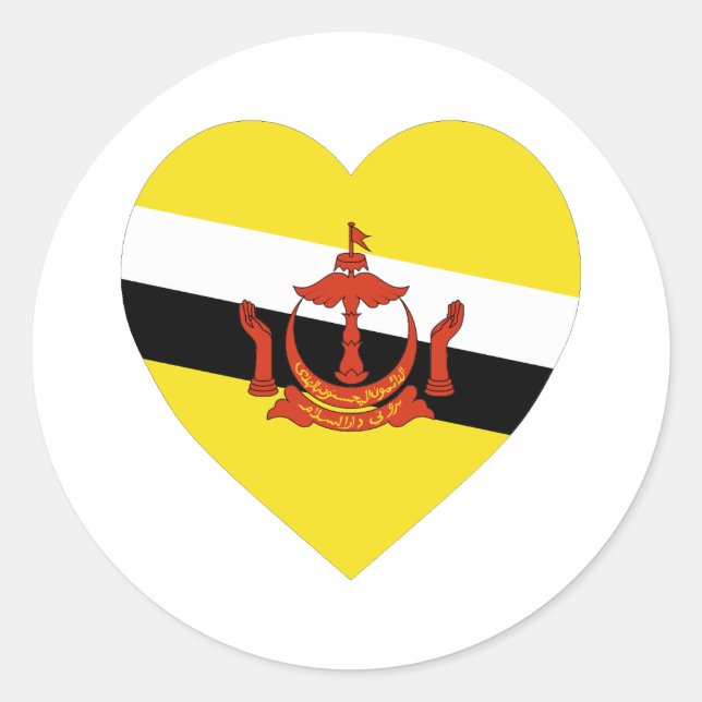 Brunei Flag Heart Classic Round Sticker (Front)