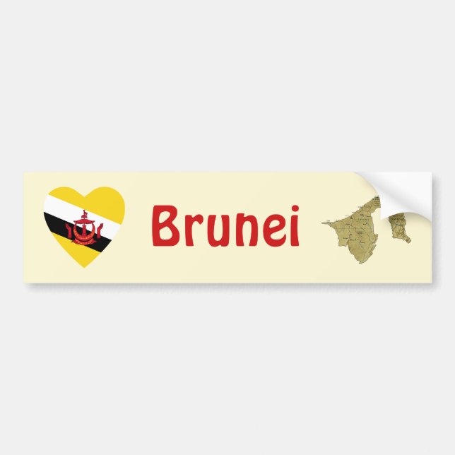 Brunei Flag Heart + Map Bumper Sticker (Front)