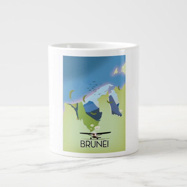 Brunei Map travel poster Large Coffee Mug (Front)