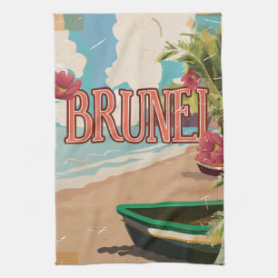 Brunei vintage travel poster art. kitchen towel