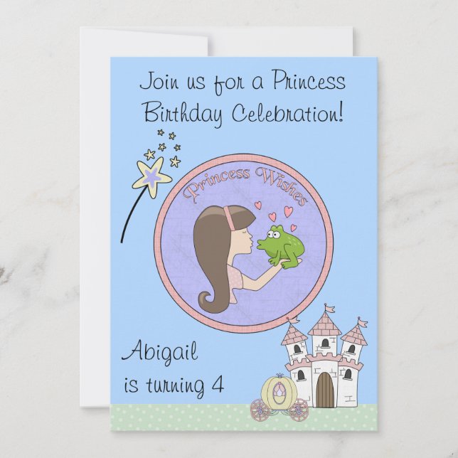Brunett Princess, Frog et Unicorn Invitation d'ann (Devant)