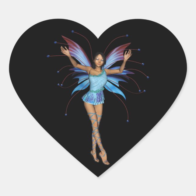Brunette 3D Pixie - Purple & Blue Heart Sticker (Front)