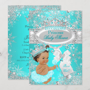 Brunette Aqua Wonderland Princess Baby Shower Invitation