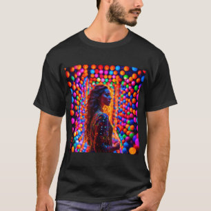 Brunette aux sphères de néon brillantes T-shirt