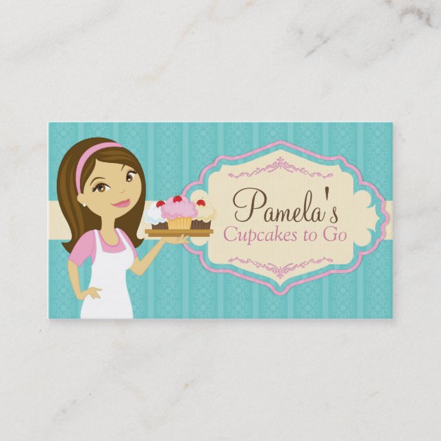 Brunette Baker Cupcake Business Cards D14 (Front)