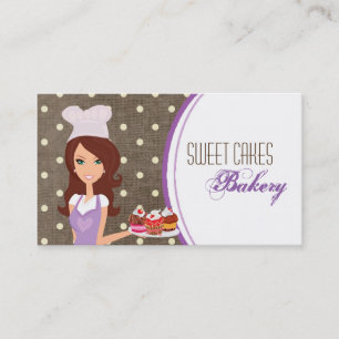 Brunette Baker on Purple Cup Cakes Business Card