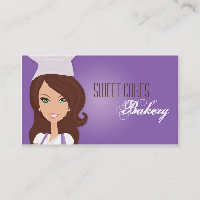 Brunette Baker Purple Brow Cup Cakes Business Card (Front)