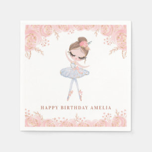 Brunette Ballerina in White Dress Floral Birthday Napkin