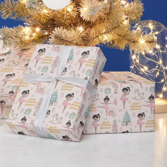 Brunette Ballerina Personalized Nutcracker Wrapping Paper (Holidays)
