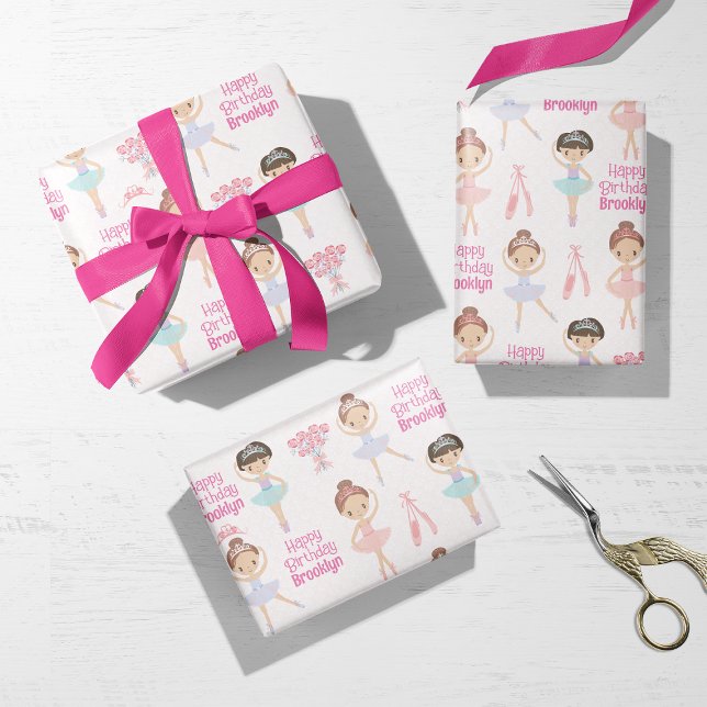 Brunette Ballerina Personalized Wrapping Paper Sheet (Creator Uploaded)