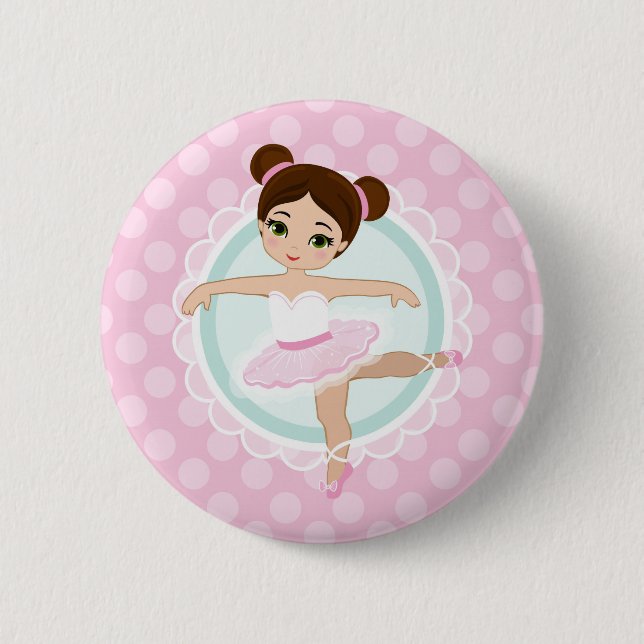 Brunette Ballerina - Pink Ballet Dancer Girl 2 Inch Round Button (Front)
