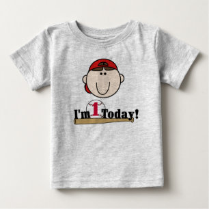 Brunette Baseball First Birthday Baby T-Shirt