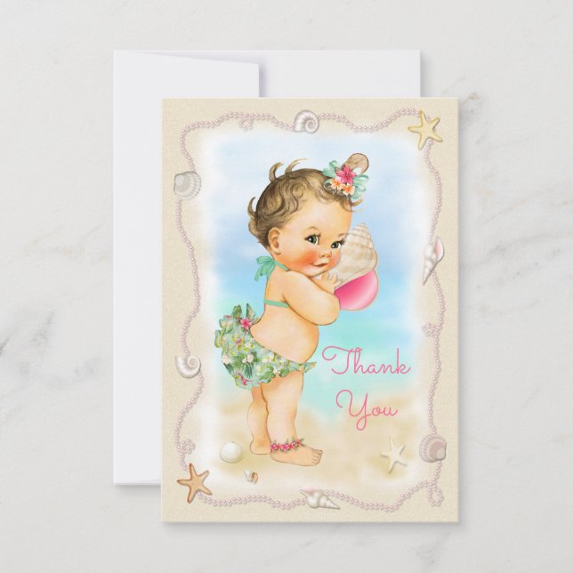 Brunette Beach Baby Conch Shell Thank You Card (Front)