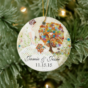Brunette Birdesmaid Gifts Flower Tree Ceramic Ornament