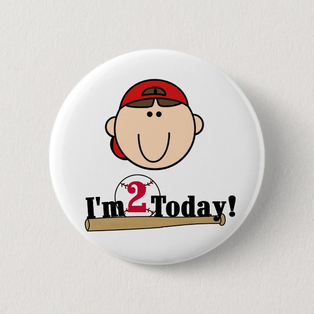Brunette Boy Baseball 2nd Birthday 2 Inch Round Button (Front)