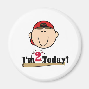 Brunette Boy Baseball 2nd Birthday Magnet