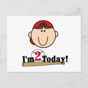 Brunette Boy Baseball 2nd Birthday Postcard