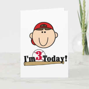 Brunette Boy Baseball 3rd Birthday Tshirts Card