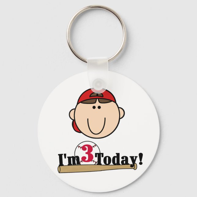 Brunette Boy Baseball 3rd Birthday Tshirts Keychain (Front)