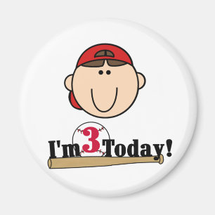 Brunette Boy Baseball 3rd Birthday Tshirts Magnet