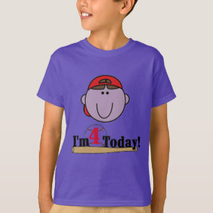 Brunette Boy Baseball 4th Birthday T-Shirt