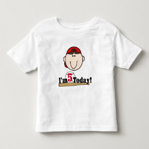 Brunette Boy Baseball 5th Birthday Toddler T-shirt