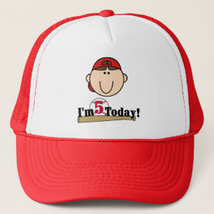 Brunette Boy Baseball 5th Birthday Trucker Hat