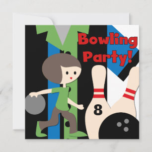 Brunette Boy Bowling Party Invitations