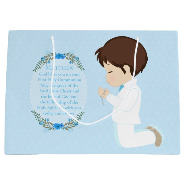 Brunette Boy First Communion Gift Bag (Front)