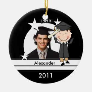 Brunette Boy Graduate Customized Photo Keepsake Ceramic Ornament