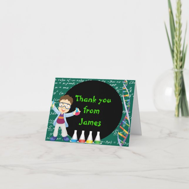 Brunette Boy Mad Scientist Thank You Note Card (Front)
