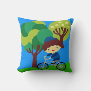 Brunette Boy on Bicycle Pillow