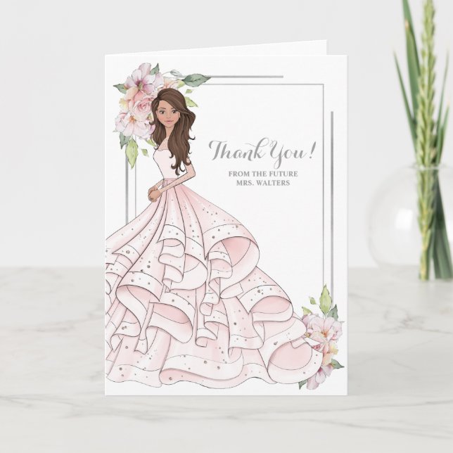 Brunette Bride Bridal Shower Future Mrs Thank You Card (Front)