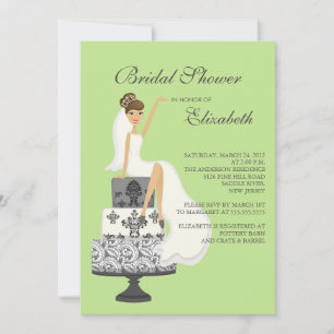 Brunette Bride Bridal Shower Invitation Green Grey