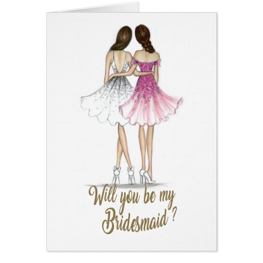 Brunette Bride Brunette Bridesmaid Card