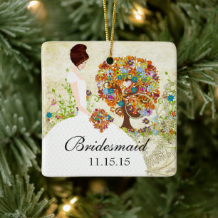 Brunette Bridesmaid Gifts Flower Tree Ceramic Ornament